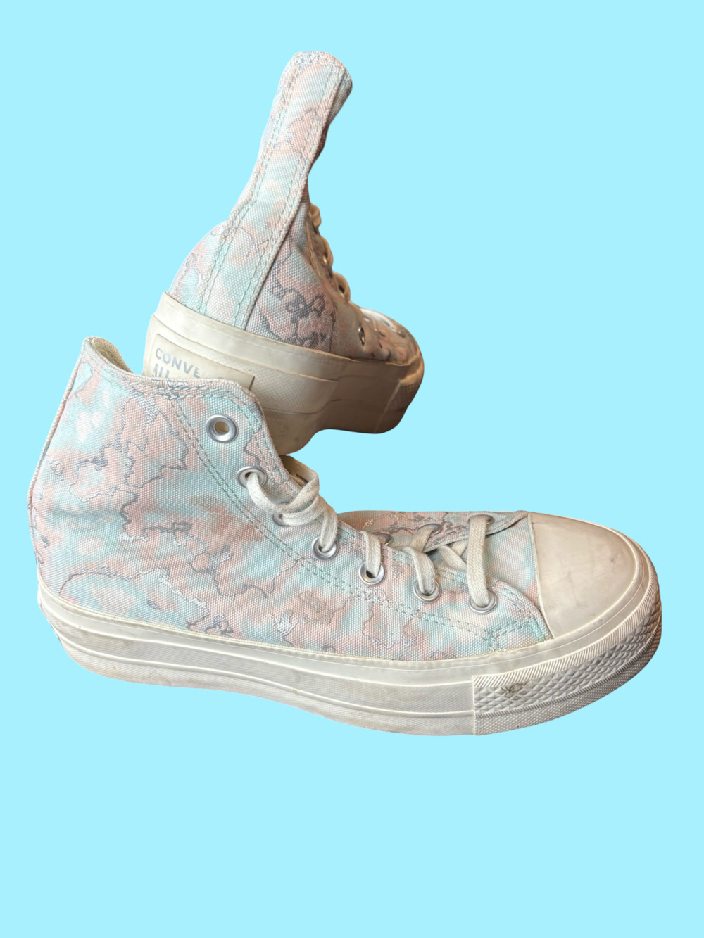 Converse Chuck Taylor All Star Women 7 Platform High Top Map Print Sneaker